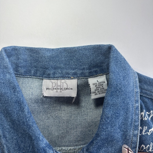 LONDON ROCK UPCYLED HANDPAINTED VINTAGE PAUL HARRIS DENIM VEST SZ L - Picture 4 of 6